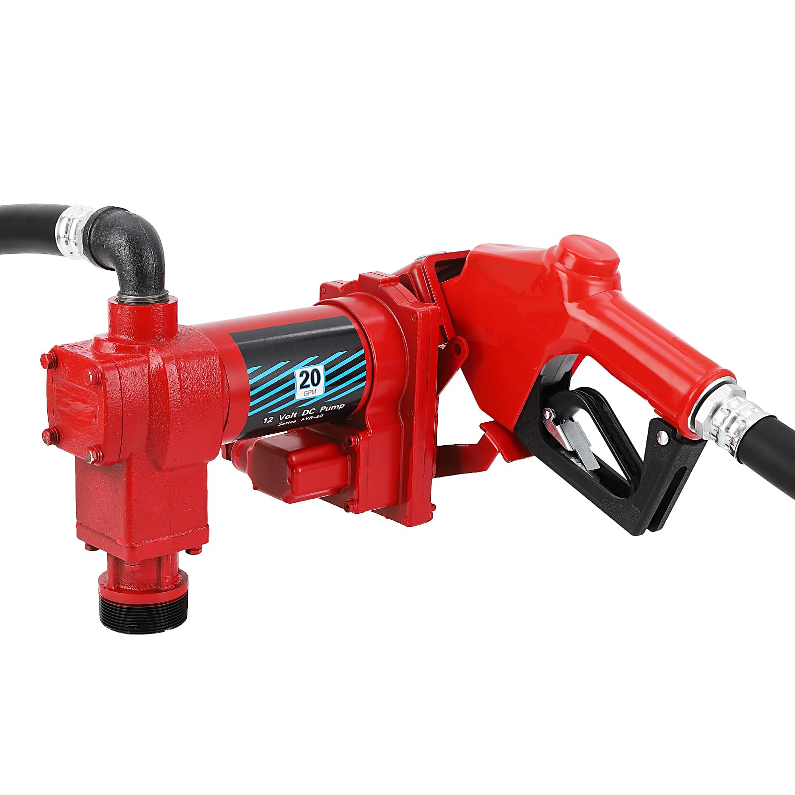 Garvee Fuel Transfer Pump 20 GPM 1/4 HP, 12 Volt DC Fuel Pump, Diesel Transfer Pump with Automatic Nozzles, Gasoline Transfer Pump with Emission & Suction Hoses for Gasoline, Diesel, Kerosene