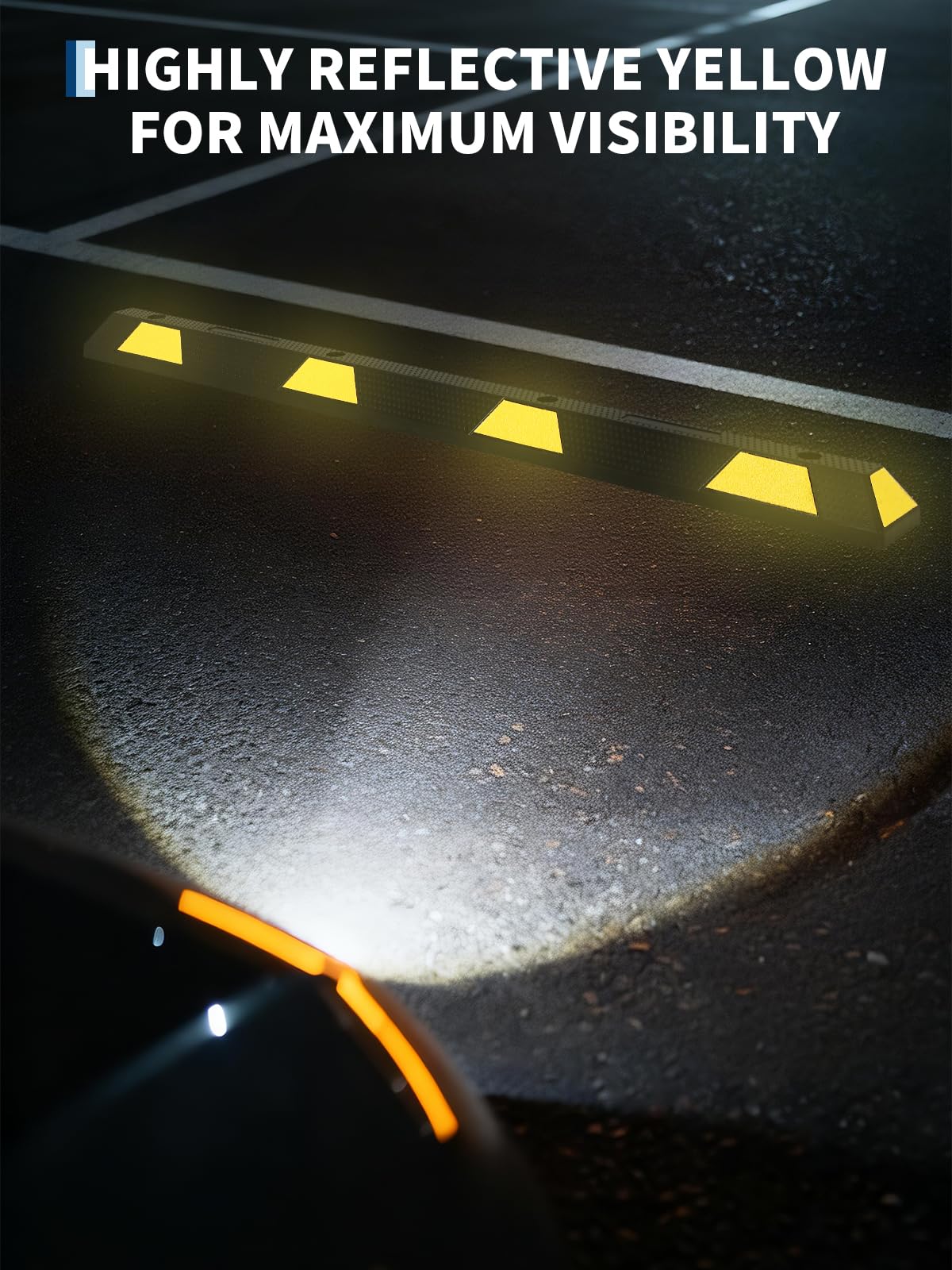 Garvee 72 Inch Heavy Duty Rubber Parking Curb with Reflective Stripes for Garage & Driveway, Yellow, 2 Pack