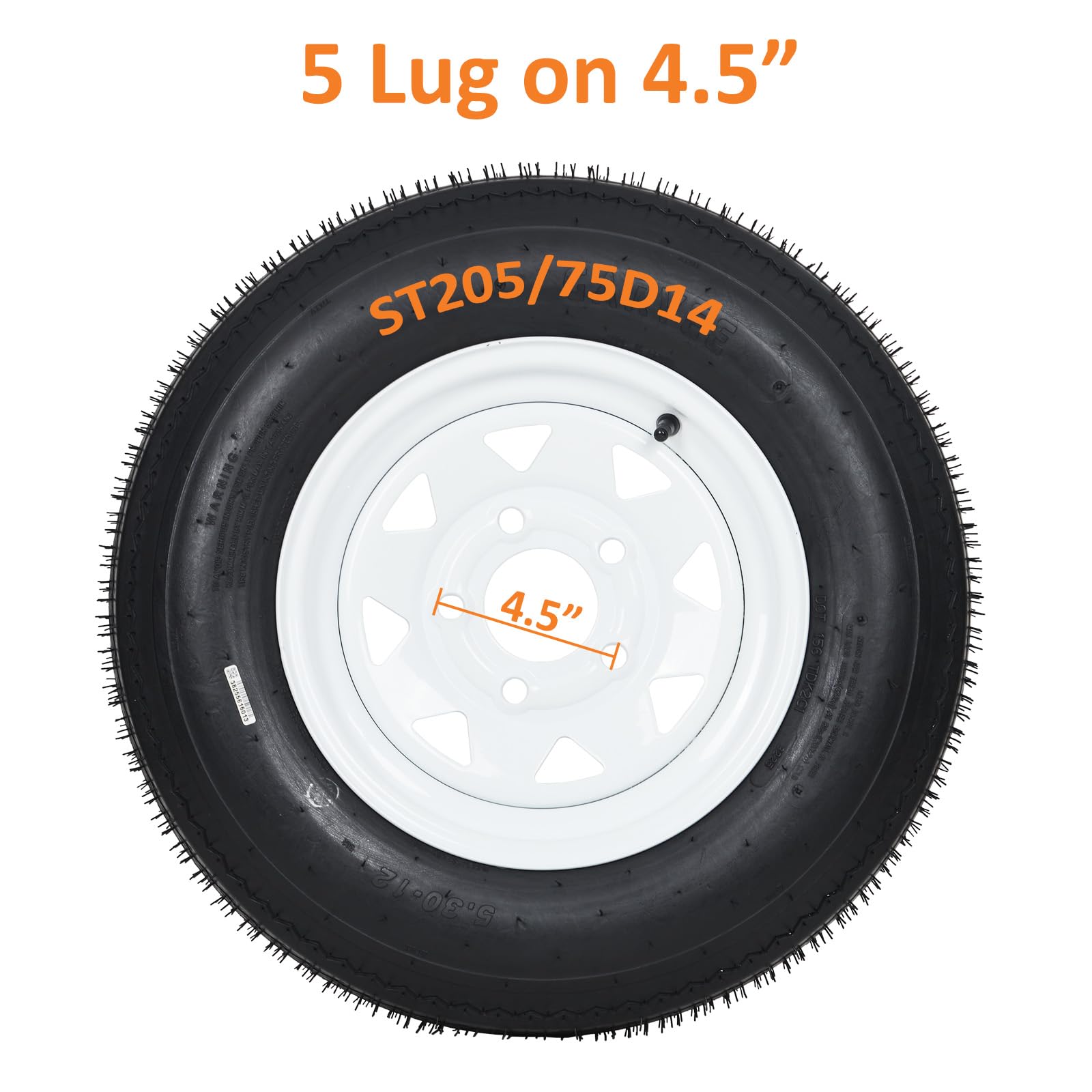 Garvee ST205/75D14 Trailer Tire and Wheel Assembly, Heavy-Duty Load Range C 6PR, 5 Lug White Modular Wheel, 14 Inch Tires for Utility and Boat Trailers, Set of 2