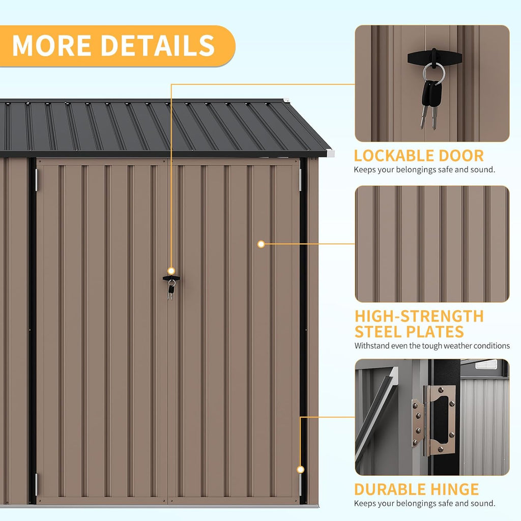 Garvee 6x8 ft Metal Storage Shed Heavy-Duty Galvanized Steel Lockable Door Sloped Roof Windows Backyard Garden Patio