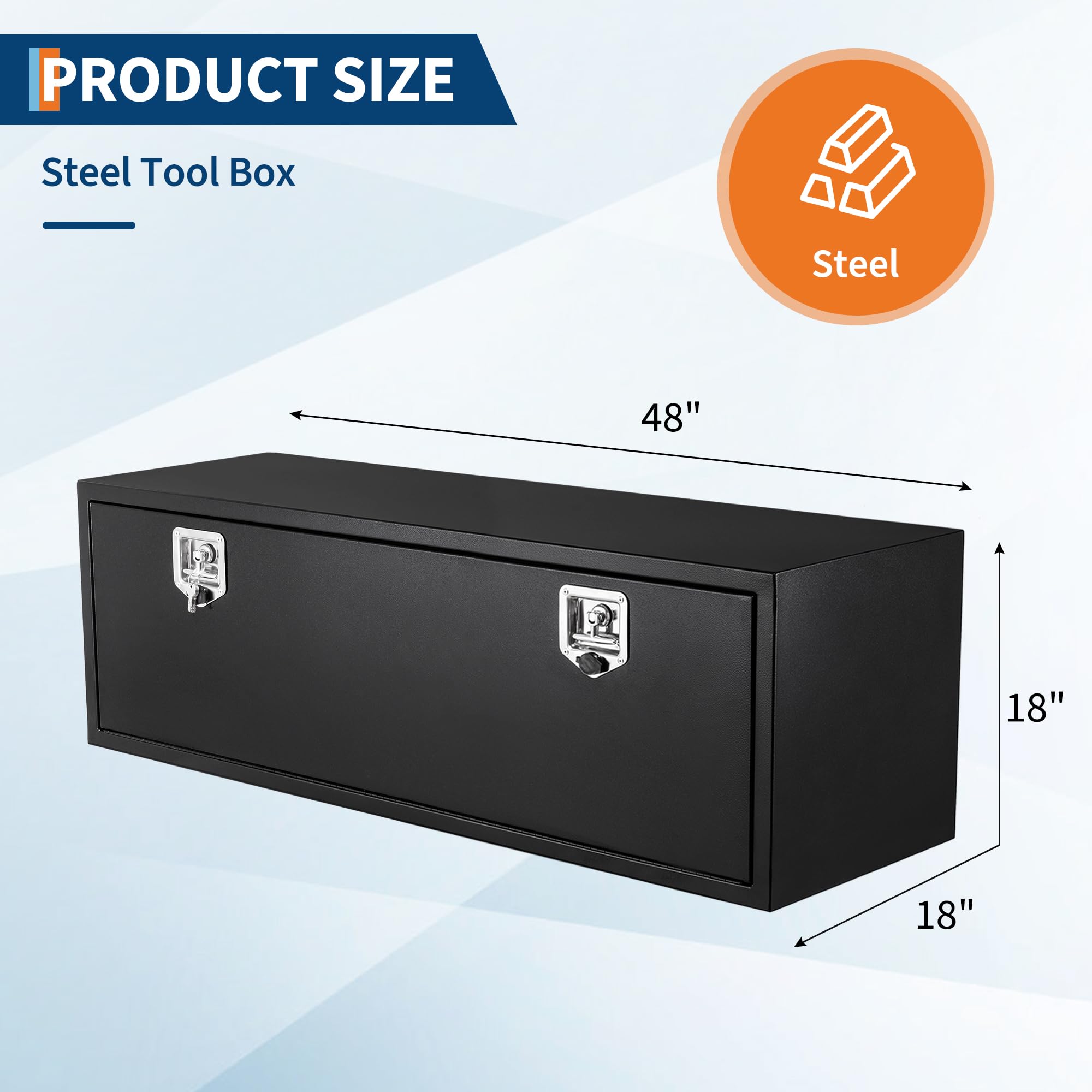 Garvee 48x18x18 Inch Underbody Truck Box - Steel Storage Tool Box with Lock and Keys, Heavy-Duty Waterproof Tool Chest Organizer for Pickup, Truck Bed, RV, and Trailer, Black