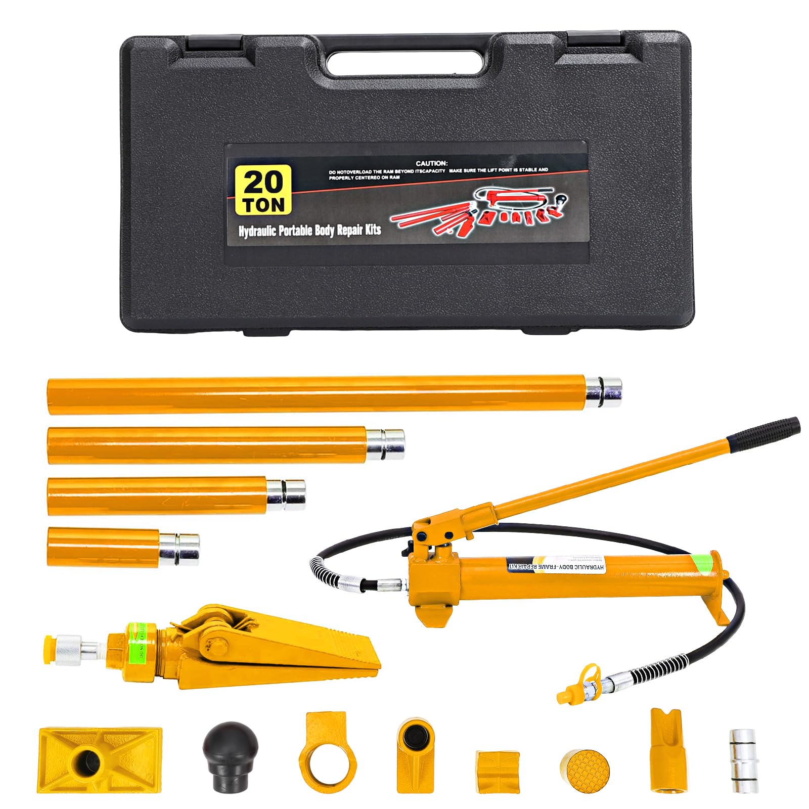 Garvee 20 Ton Porta Power Kit Heavy Duty Hydraulic Ram with Secure Transport Case for Auto Shop Frame Repair Yellow