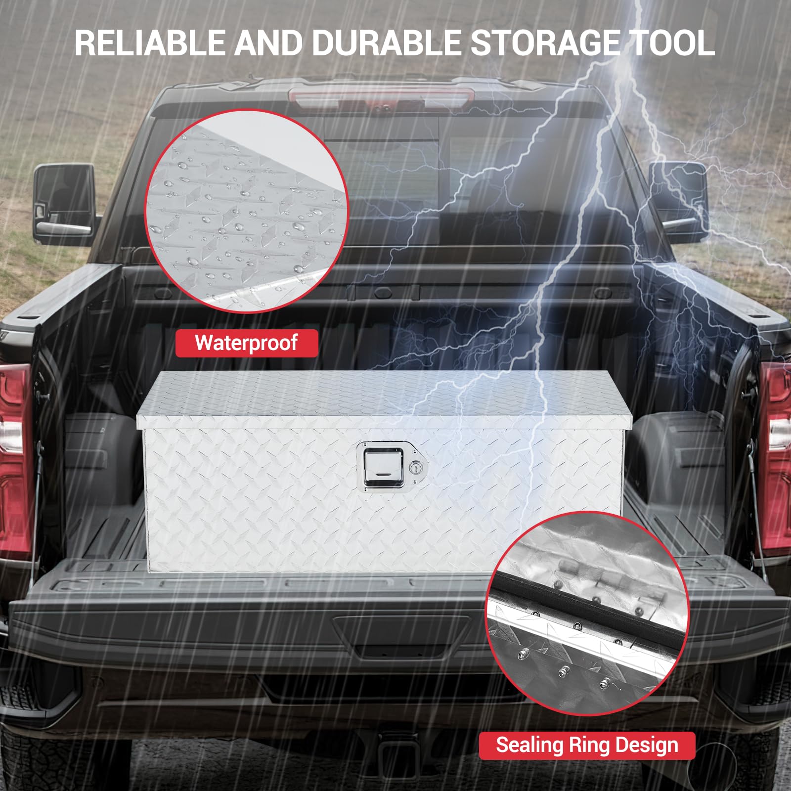 Garvee 30 Inch Aluminum Truck Tool Box, Truck Bed Storage Box with Security Lock and Wider Handles, Heavy Duty Waterproof Tool Box Organizer Chest for Pick Up Truck Rv Trailer - Silver