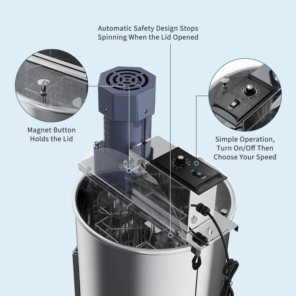 Garvee 2/4 Frame Electric Honey Extractor – Stainless Steel Beekeeping Equipment with 140W Adjustable Motor, Transparent Lid & Adjustable Height for Efficient Harvesting