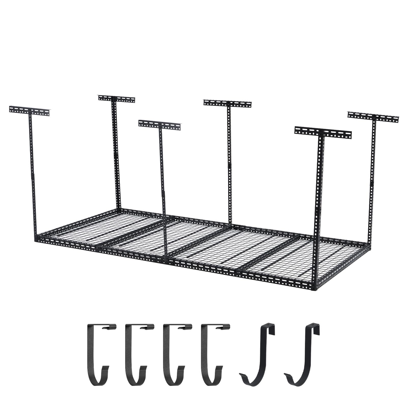 Garvee 4x8 FT Overhead Garage Storage Rack, 22"-40" Height Adjustable Ceiling Storage Rack 660lbs Weight Capacity, Heavy Duty Metal Hanging Storage Shelves for Garage (Black, Vertical Post x 6)