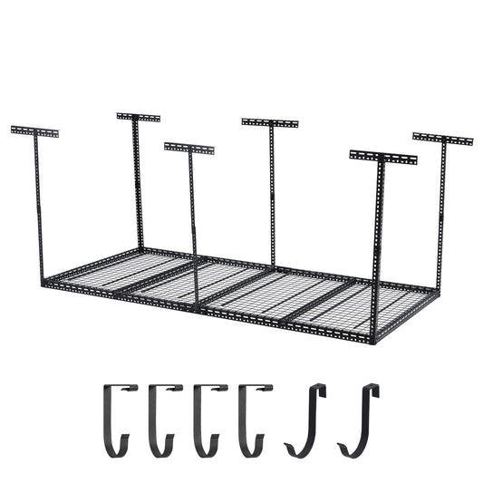 Garvee 4x8 FT Overhead Garage Storage Rack, 22"-40" Height Adjustable Ceiling Storage Rack 660lbs Weight Capacity, Heavy Duty Metal Hanging Storage Shelves for Garage (Black, Vertical Post x 6)