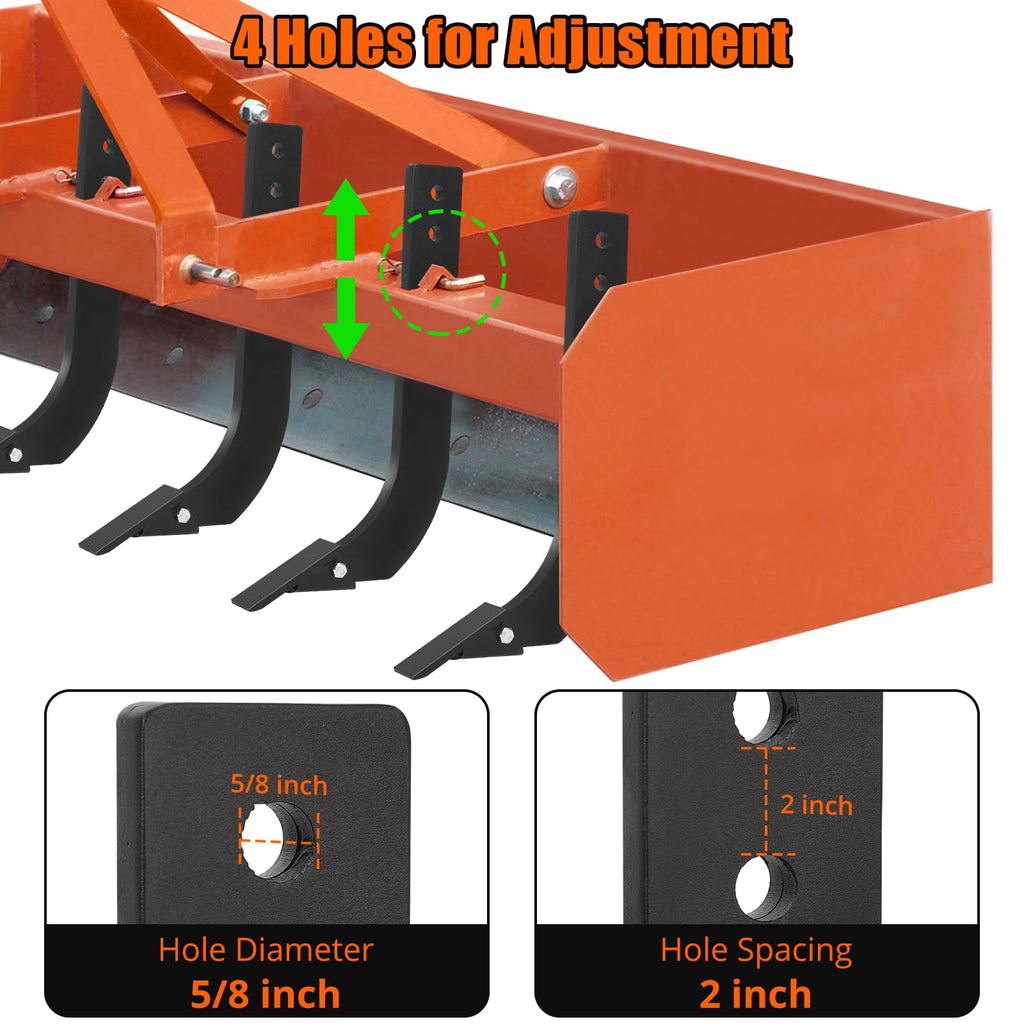 Garvee Box Blade for Tractor with 16 Inch Adjustable Ripper Shanks, Heavy-Duty Steel, Anti-Rust Coating, Easy Assembly, Suitable for Digging and Plowing