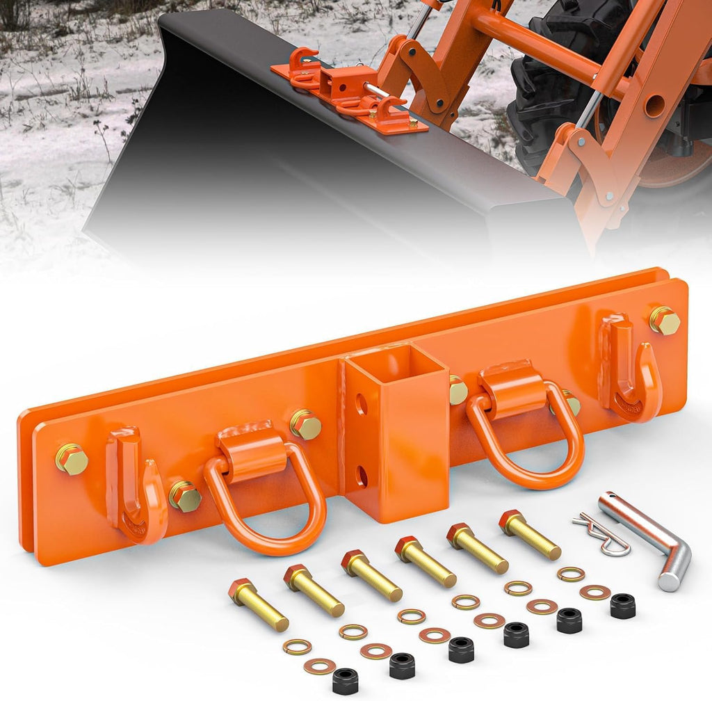 Garvee Mountable Retaining Hooks with D-Rings and 2-Inch Receiver for Compact Tractor, Durable Steel, Orange Finish