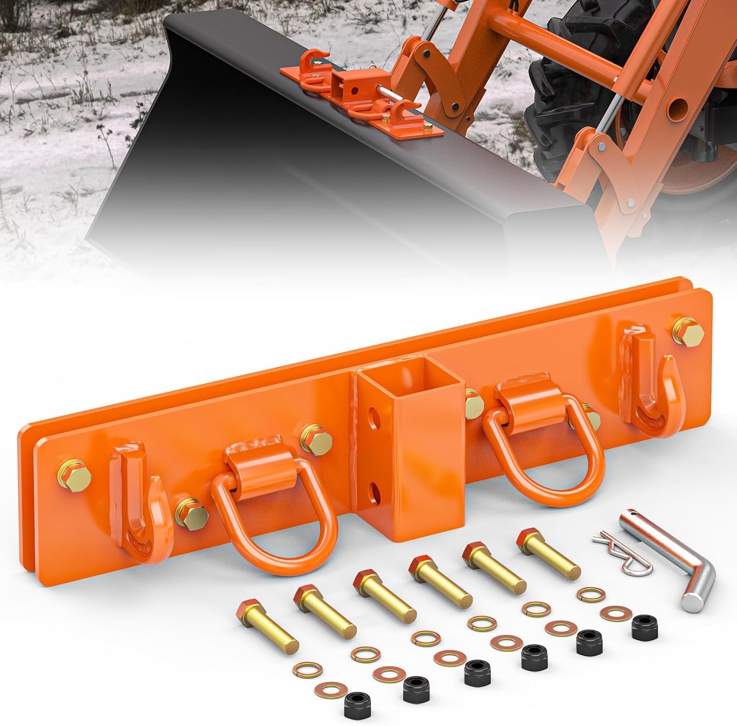 Garvee Mountable Retaining Hooks with D-Rings and 2-Inch Receiver for Compact Tractor, Durable Steel, Orange Finish