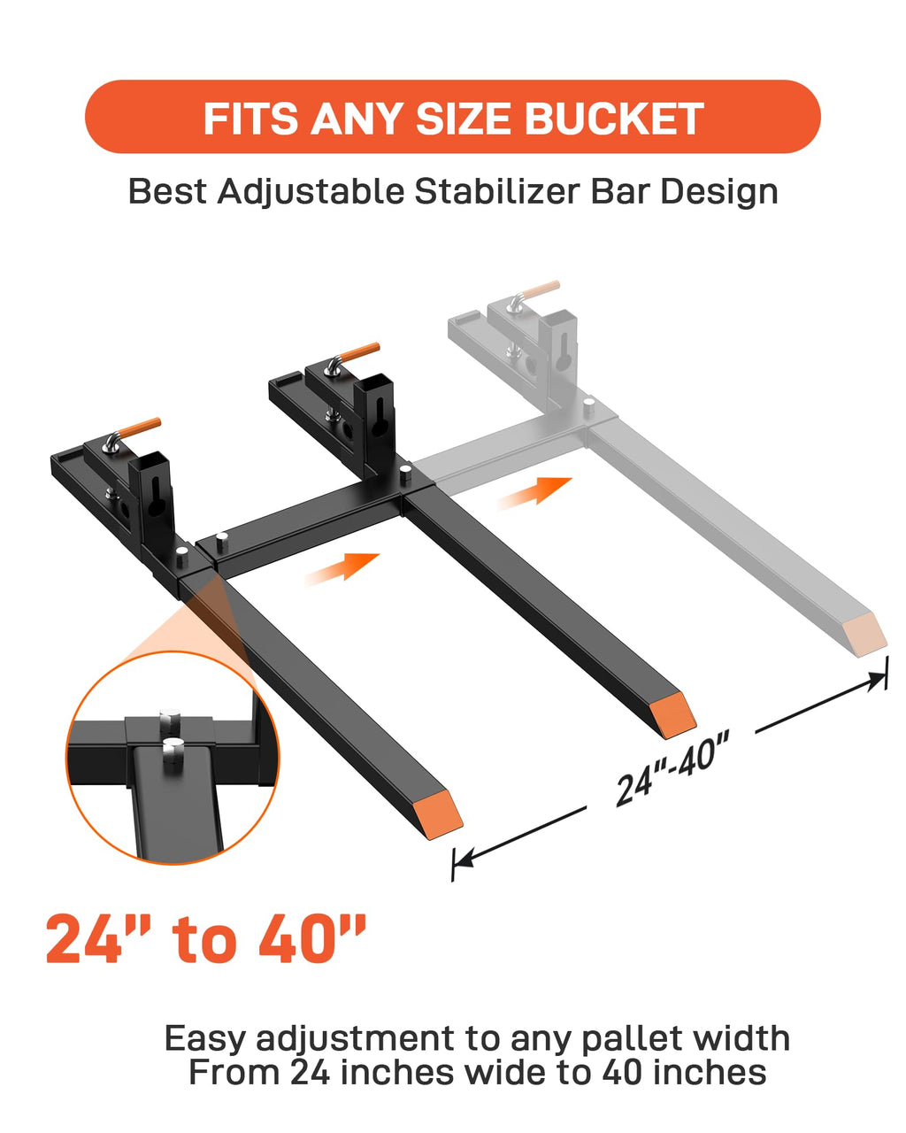 Garvee 60" Pallet Forks, 2000 lbs Capacity Clamp on Pallet Forks for Tractor Skid Steer Loader Bucket, Heavy Duty Quick Attach Forks with Adjustable Stabilizer Bar