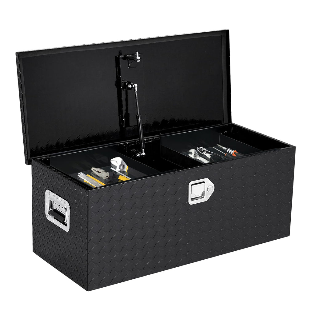 Garvee 36'' Truck Bed Tool Box Heavy Duty Aluminum Sliding Shelf Diamond Plate Black for Pick Up Truck RV Trailer Storage