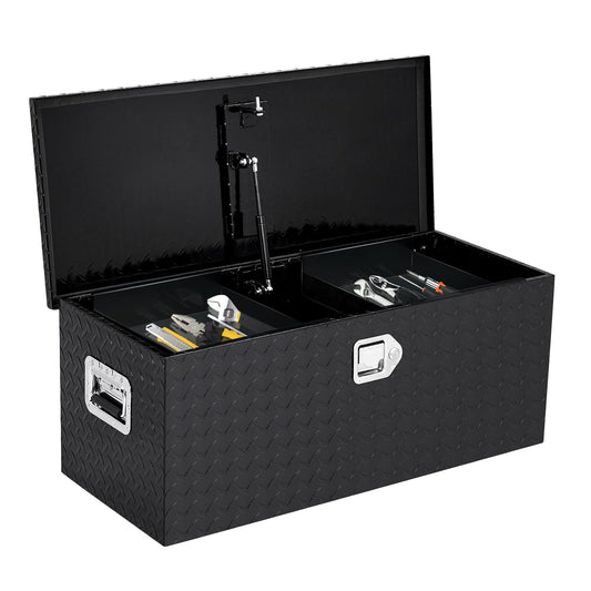 Garvee 36'' Truck Bed Tool Box Heavy Duty Aluminum Sliding Shelf Diamond Plate Black for Pick Up Truck RV Trailer Storage