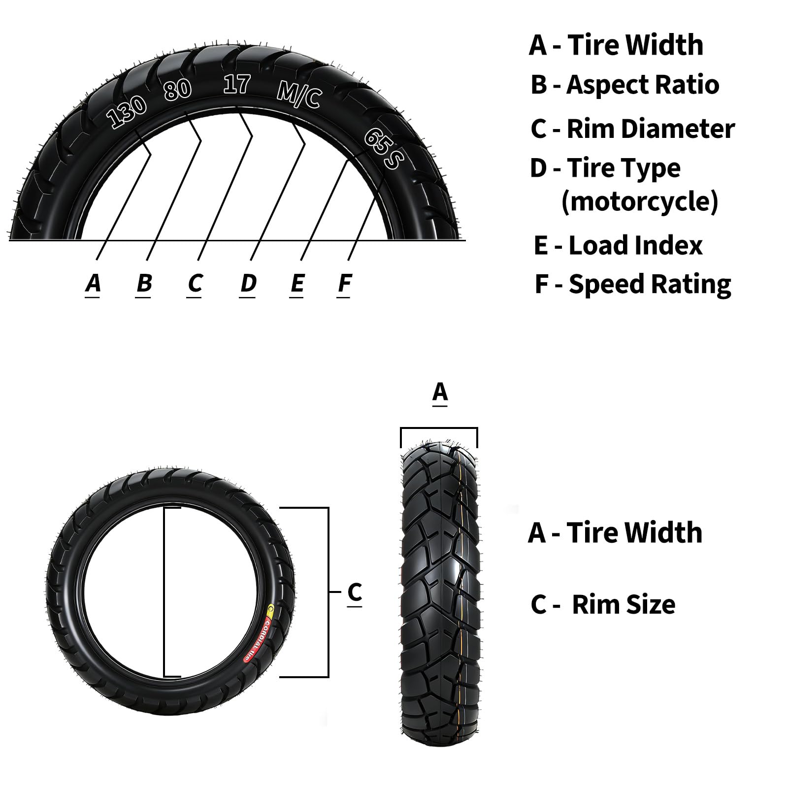 Garvee 130/80-17 Motorcycle Tire Rear Black Wall 4PR 65S Tubeless Street Tire Cruiser Touring High Performance Enhanced Grip Wear Resistance