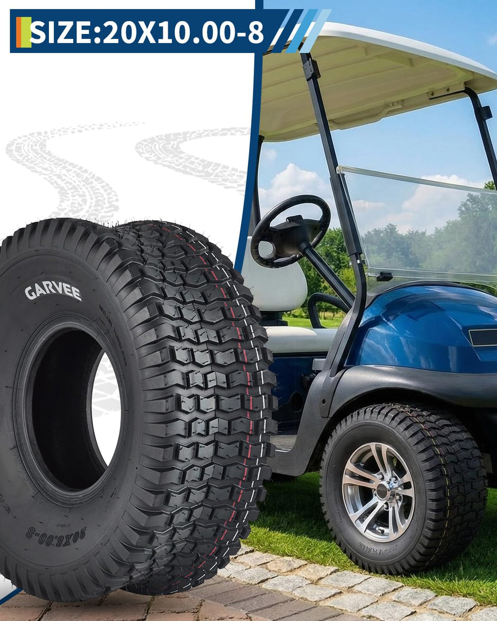 Garvee 2 Pack 20x8.00-8 Lawn Mower Tire V Pattern Tubeless for Lawn & Garden Riding Mower Tractor Golf Cart Utility Vehicles 20x8-8 Black