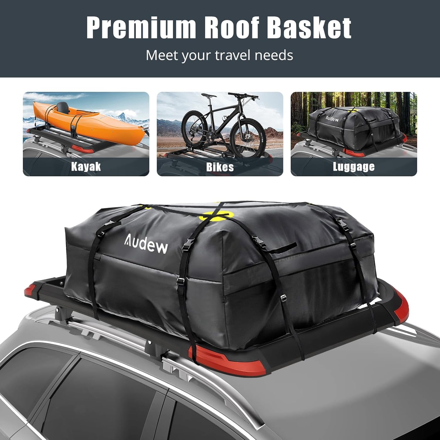 Garvee 50 x 37.8 Inch Roof Rack Cargo Baskets, 165Lbs Capacity Aluminum Rooftop Cargo Carrier, Car Roof Basket for SUV, Car, Truck