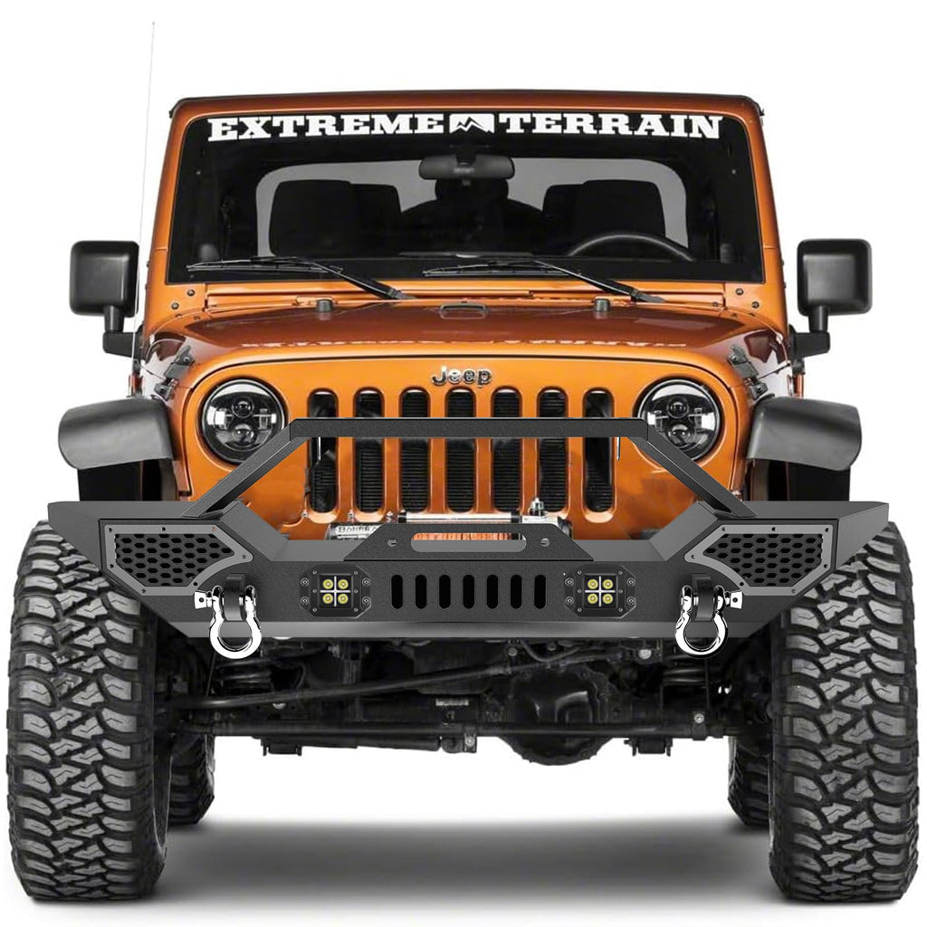 Garvee Front Bumper Compatible with 2007-2018 Jeep Wrangler JK & Unlimited JKU (2/4 Doors), Rock Crawler Off Road Full Width Bumper with Winch Plate Mounting & 2 x D-Rings