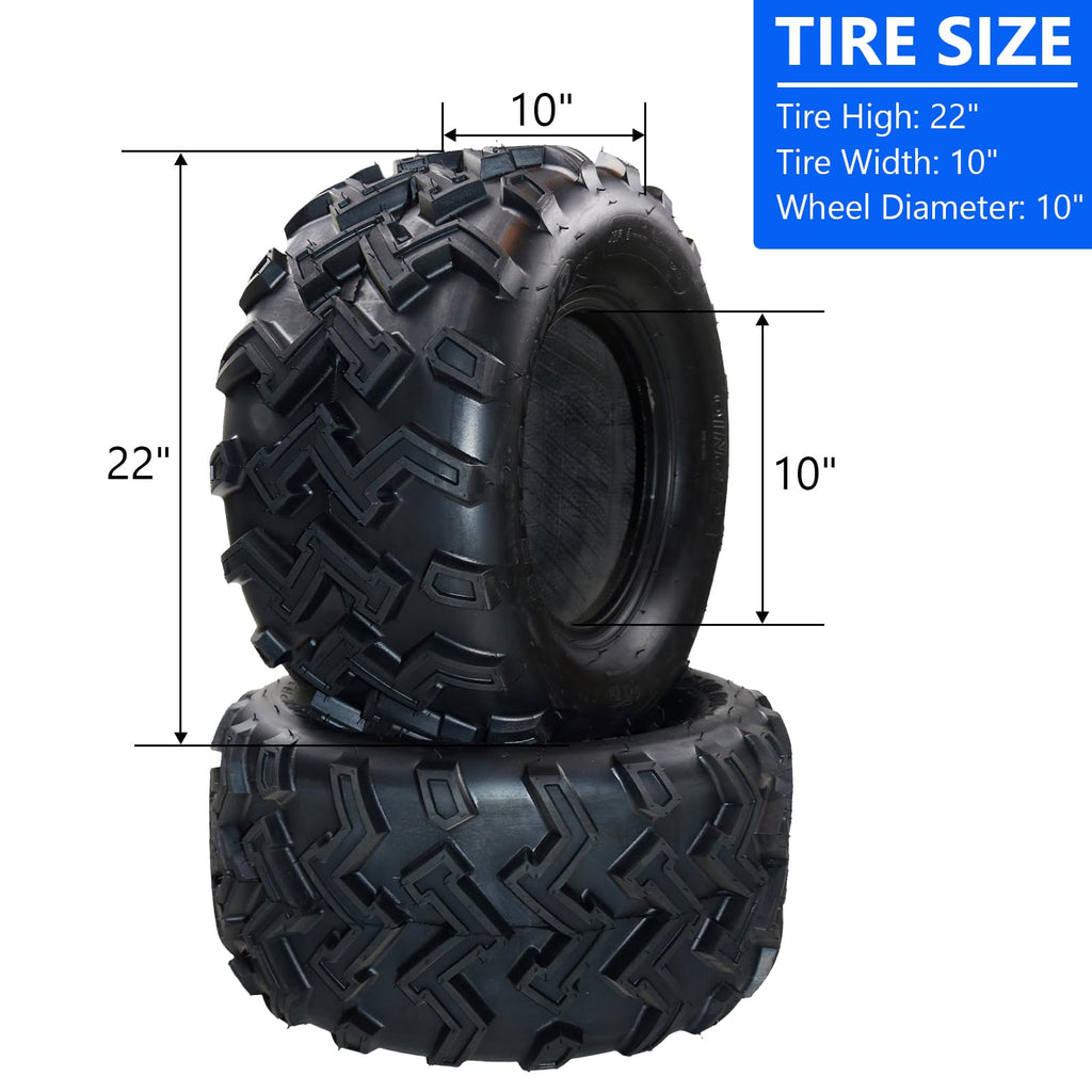 Garvee Set of 2 ATV UTV all-terrain Tires 22X10-10 4PR, Oblique Construction Non-Directional Tread Pattern QD-115, Pair of 2 UTV Tires for Suitable for Mud, Gravel, Sand, Rocky