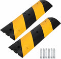Garvee 2 Packs 3.3Ft Recycled Rubber Speed Bumps, Heavy-Duty Traffic Calming Hump with 25000 lbs Capacity, 2-Channel Modular Cable Protector Ramps for Asphalt, Concrete, Gravel Driveways, and Roads
