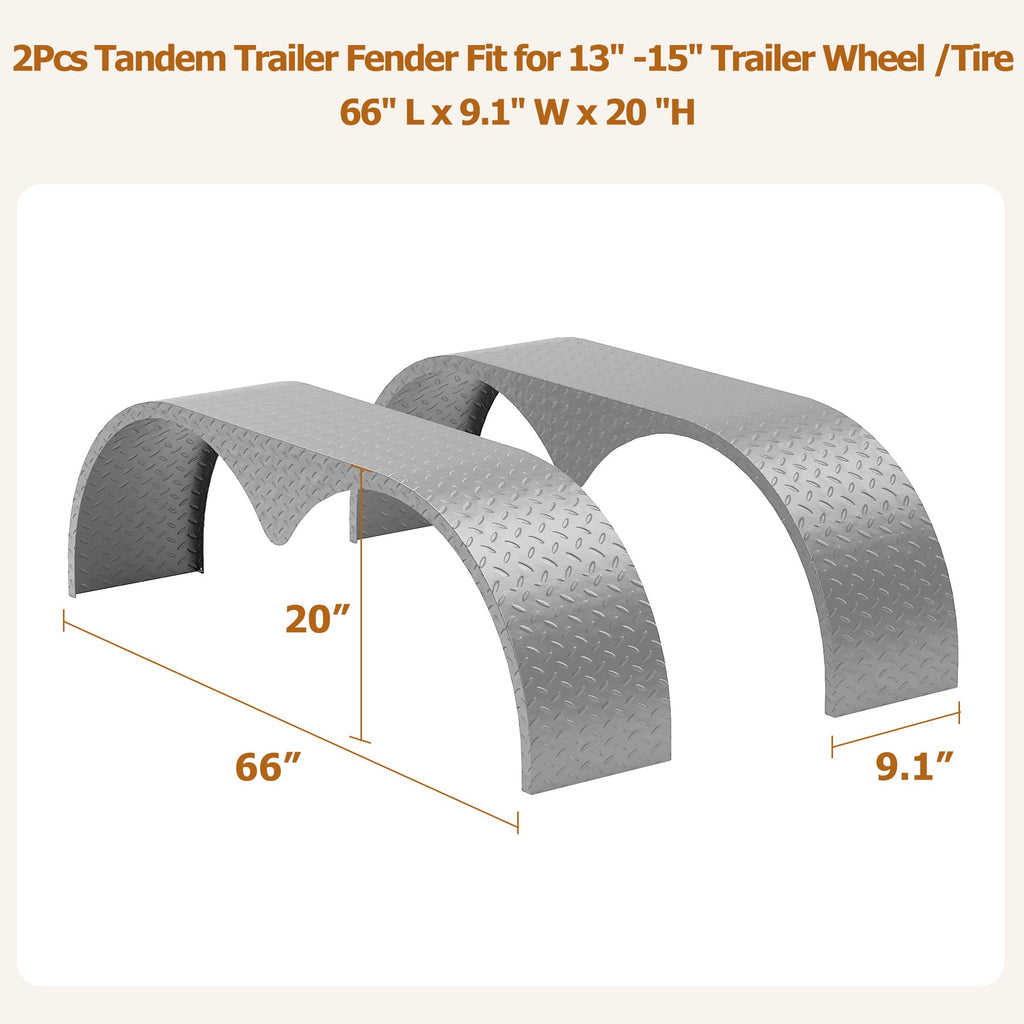 Garvee 2 Pack Tandem Trailer Fenders, Double Axle, Fit 13-15 Inch Wheels, 66" x 9.1" x 20", Black