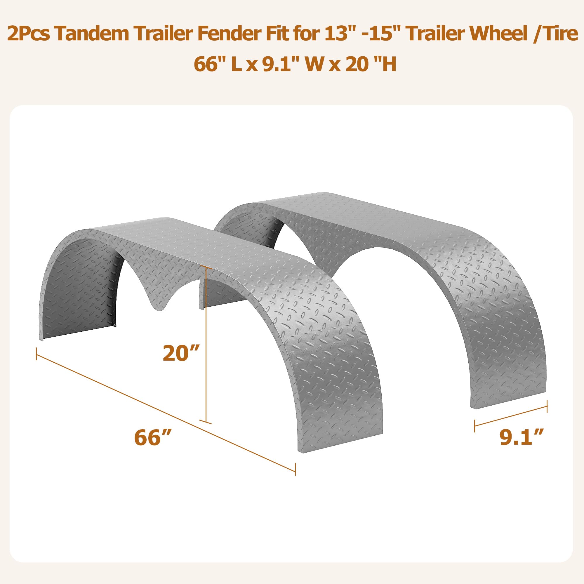 Garvee 2 Pack Tandem Trailer Fenders, Double Axle, Fit 13-15 Inch Wheels, 66" x 9.1" x 20", Black