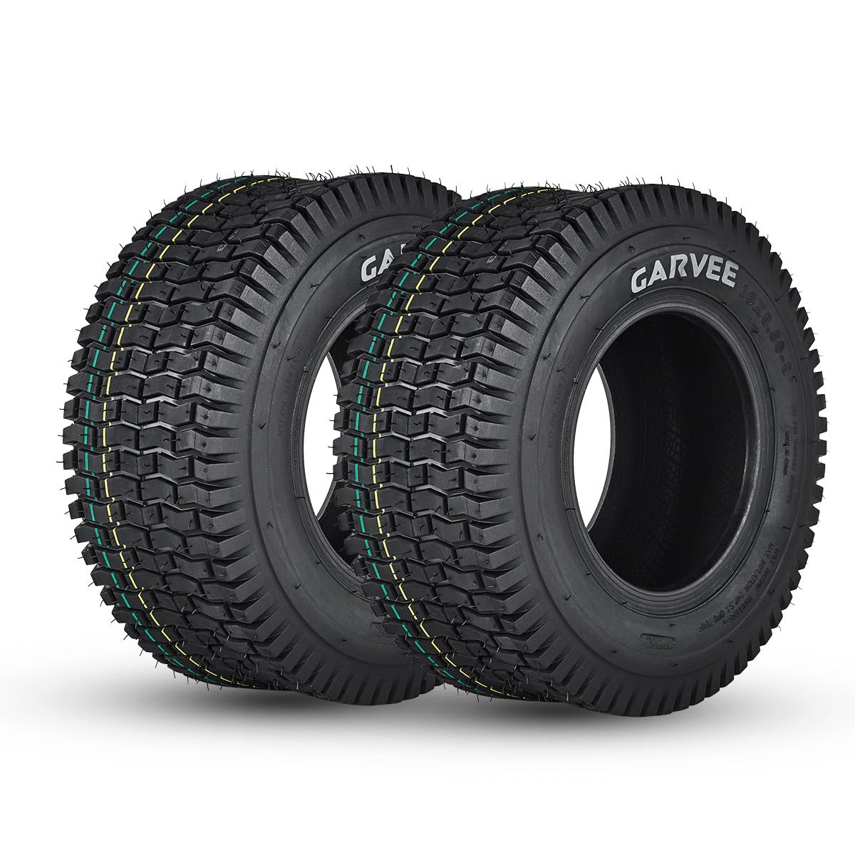 Garvee 2 Pack 16x6.50-8 Lawn Mower Tire V Pattern 4PR Tubeless Turf Tire for Lawn & Garden Mowers Utility Vehicles Black