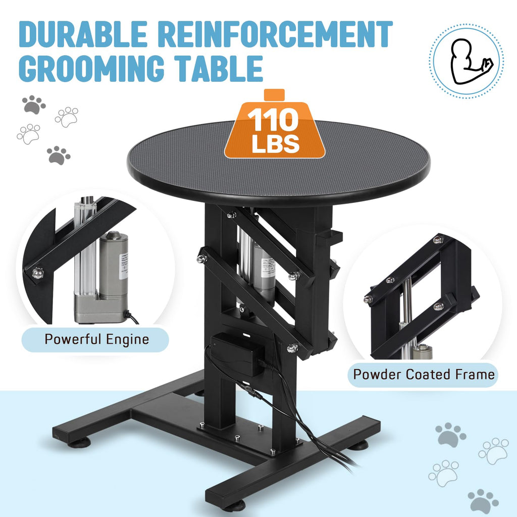 Garvee 24" Electric Dog Grooming Table, Adjustable Overhead Arm Dog Grooming Table, Rotating Desktop Pet Grooming Table, Suitable for Household Dogs, Non-Slip Table, Black