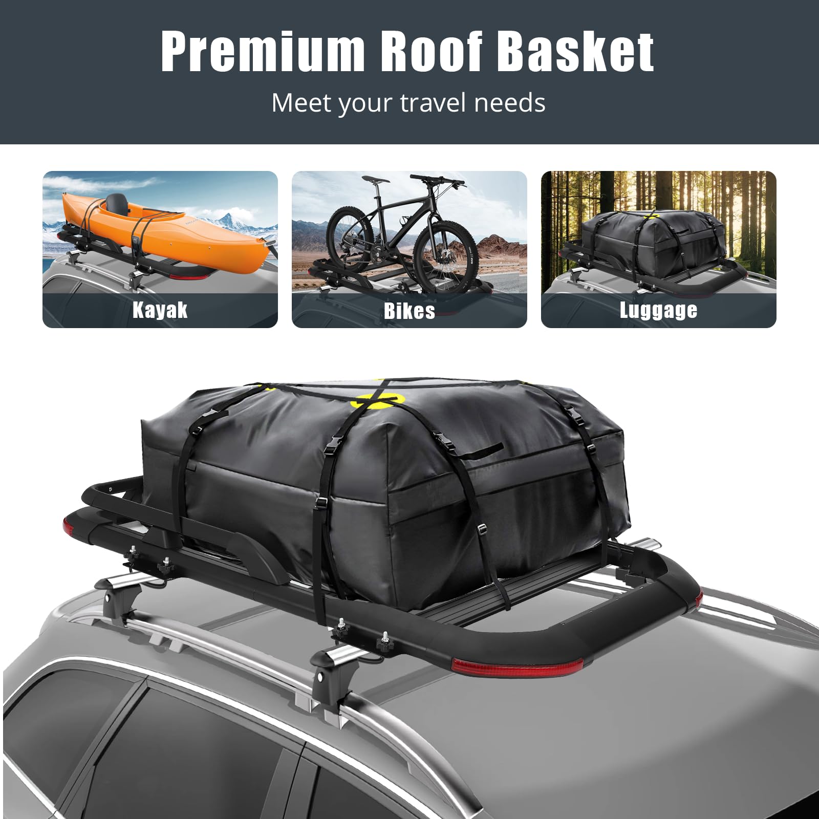 Garvee Roof Rack Basket, 50 x 37.8 Inch Heavy Duty Car Carriers Rooftop Basket, 165Lbs Capacity Cargo Rack for SUV Truck Cars