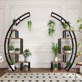 Garvee 5-Tier Half Moon Indoor Plant Stand - Metal Flower Shelf with Hanging Hooks for Indoor Gardening & Home Decor