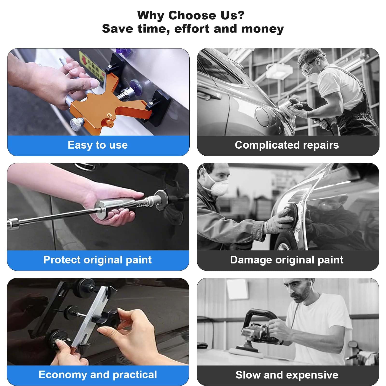 Garvee Auto Body Dent Repair Kit With Lifter, Bridge Puller, Rubber Hammer, T-Bar, Suction Cup For Auto Body Dent Removal, Durable Alloy Material, Paint-Friendly Design