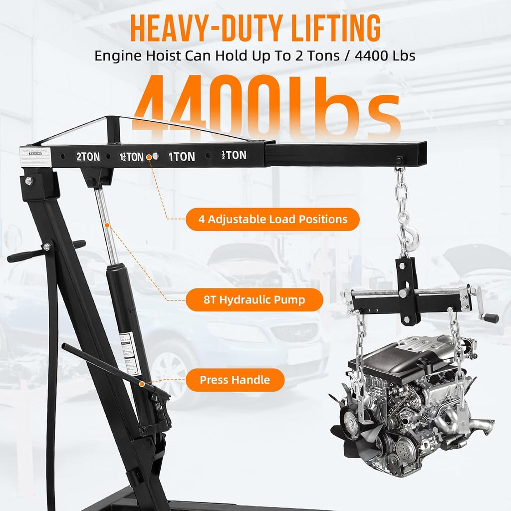 Garvee Engine Hoist With Lever 2 Ton 4000 Lbs Heavy Duty Folding Cherry Picker Hydraulic Lift For Garage Car Shop Auto Repair Black
