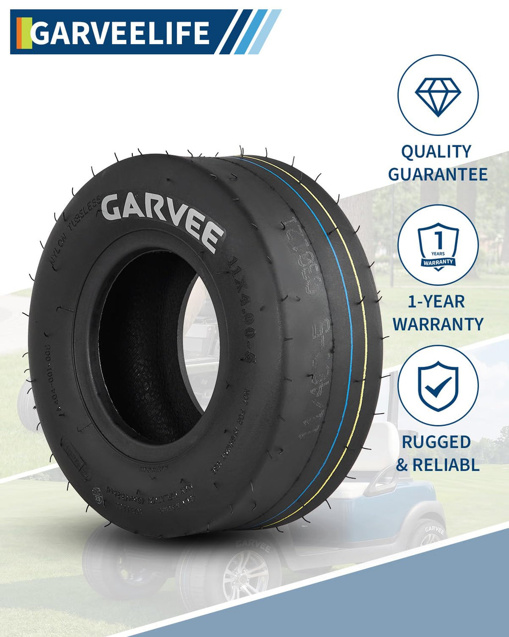 Garvee 2 Pack 11x4.00-5 Lawn Mower Tire Tubeless for Lawn & Garden Mowers, 4PR, Smooth Pattern, Black