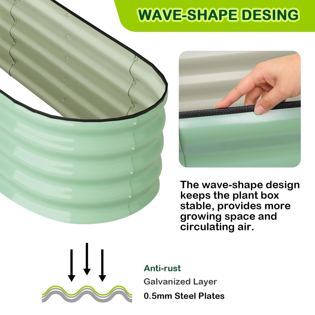 Garvee 2 Pcs 4.5' X 2' X 1' Galvanized Raised Garden Bed Outdoor,Planters for Outdoor Plants,Open-Ended Base Planter Raised Boxes,Oval Metal Planter Box for Vegetables, Flowers, Fruits,Rubber Edge, Green