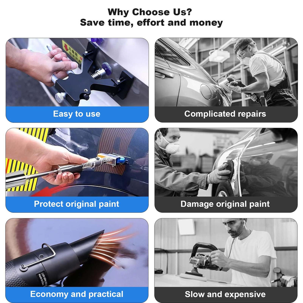 Garvee Paintless Dent Repair Kit - Stainless Steel Dent Puller & Rubber Hammer for Auto Body DIY Car Repair, Multi-Size, Black