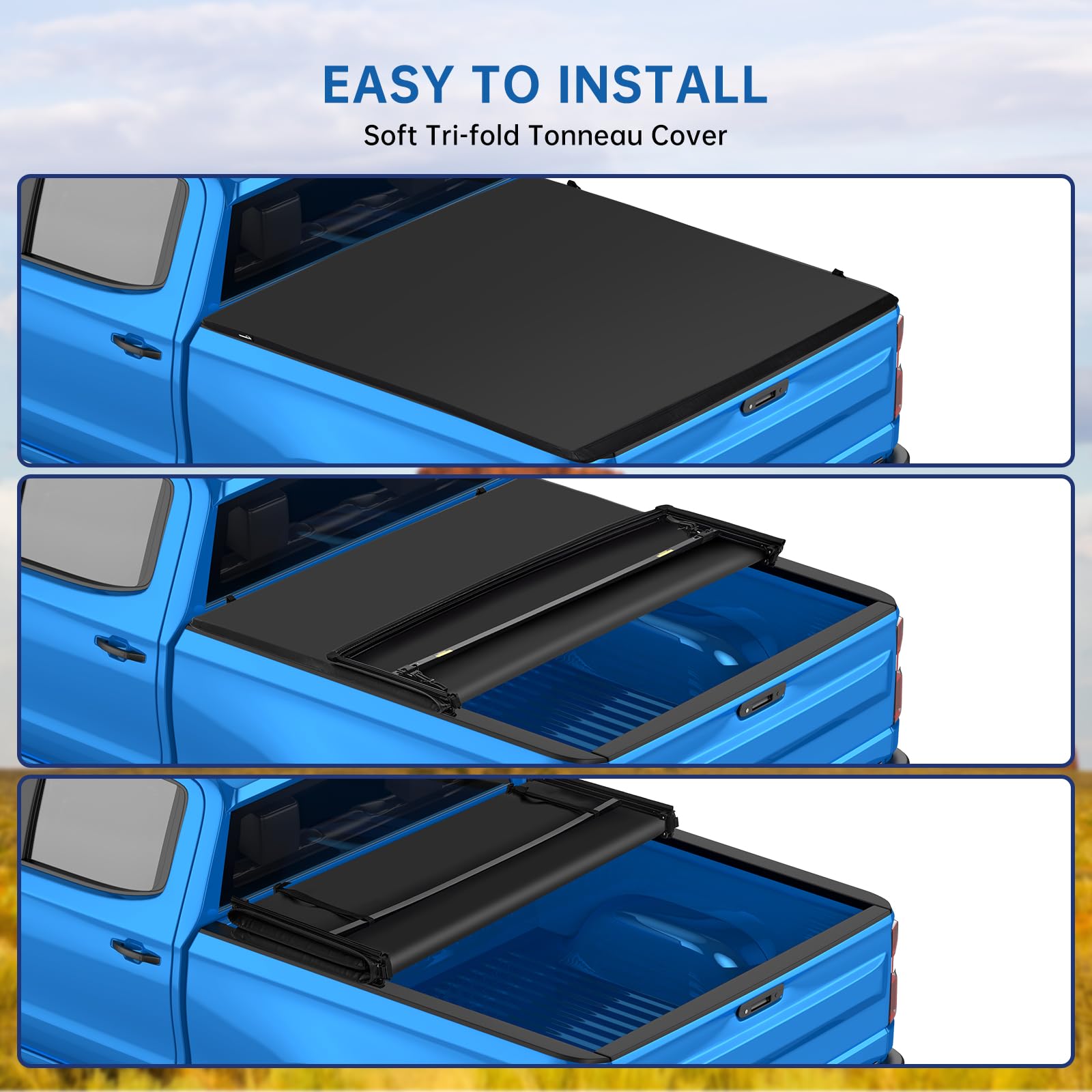 Garvee 2019-2023 Silverado/Sierra 1500, Soft Tri-Fold Bed Tonneau Cover