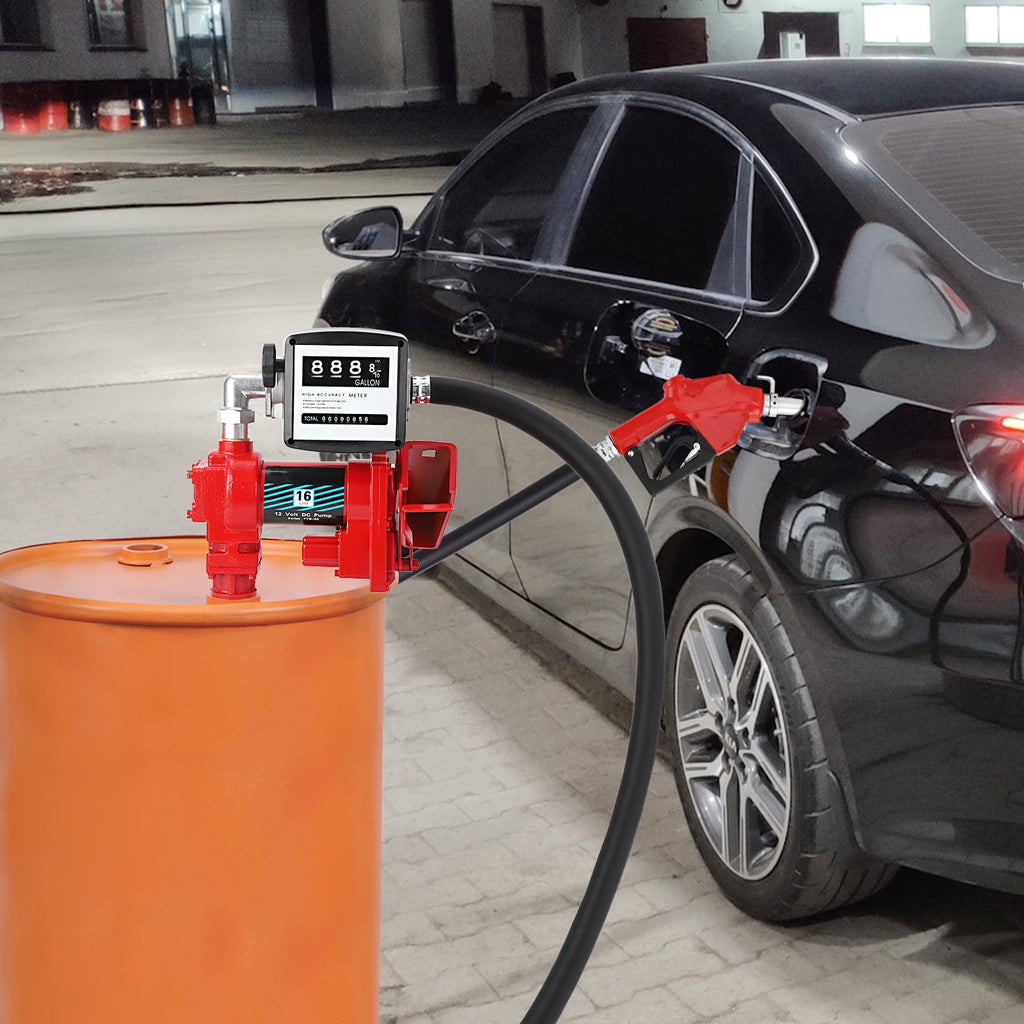 Garvee Fuel Transfer Pump 16 GPM 1/4 HP, with Digital Meter, Diesel Transfer Pump with Automatic Nozzles, Gasoline Transfer Pump with Emission & Suction Hoses for Gasoline, Diesel, Kerosene