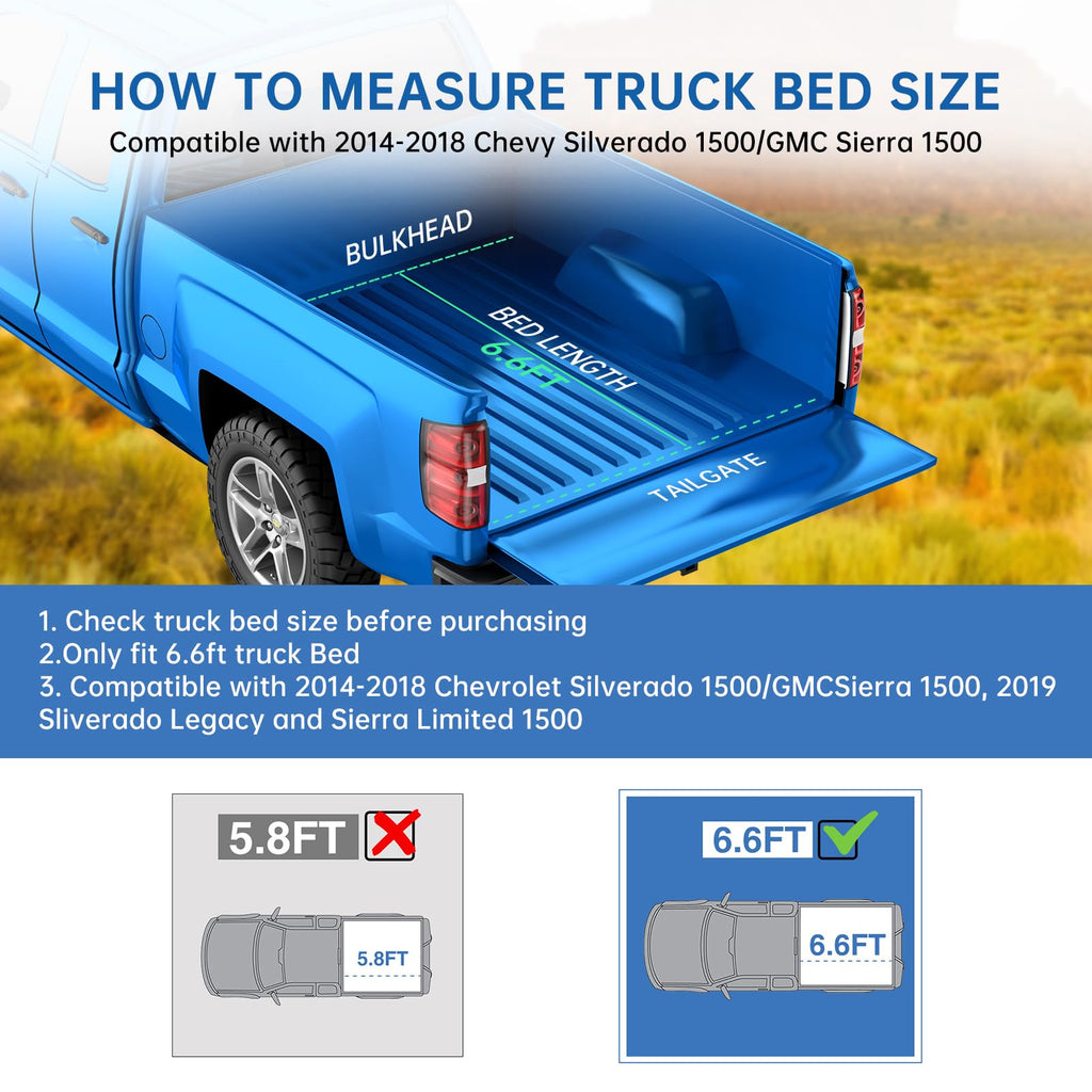 Garvee Tri-Fold Truck Bed Cover Strong Support PVC Material Tailgate Locking for 2014-2018 Chevy Silverado/GMC Sierra 1500 6.6FT