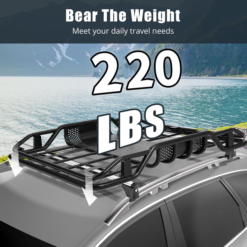 Garvee Heavy-Duty 63"x43.3" Metal Roof Rack Cargo Basket – 165lbs Capacity Rooftop Carrier for SUV, Truck, Car