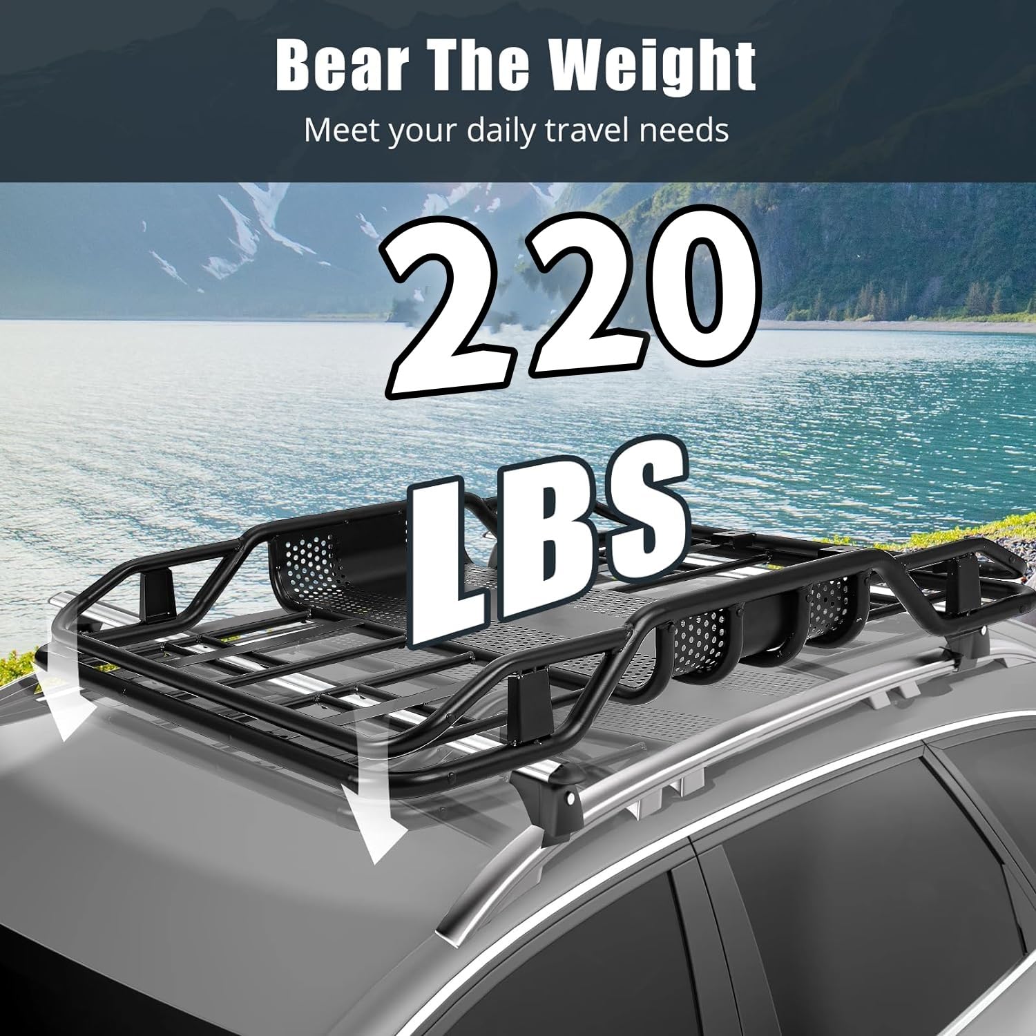 Garvee Heavy-Duty 63"x43.3" Metal Roof Rack Cargo Basket – 165lbs Capacity Rooftop Carrier for SUV, Truck, Car