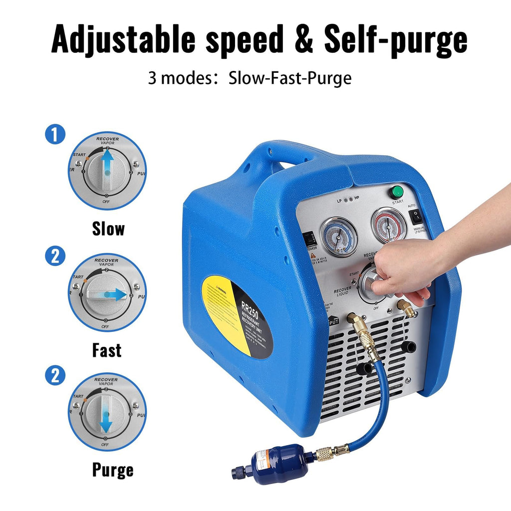 Garvee 110-120V Ac 60Hz 3/4 Horsepower Single Cylinder Portable Refrigerant Recovery Machine,Blue