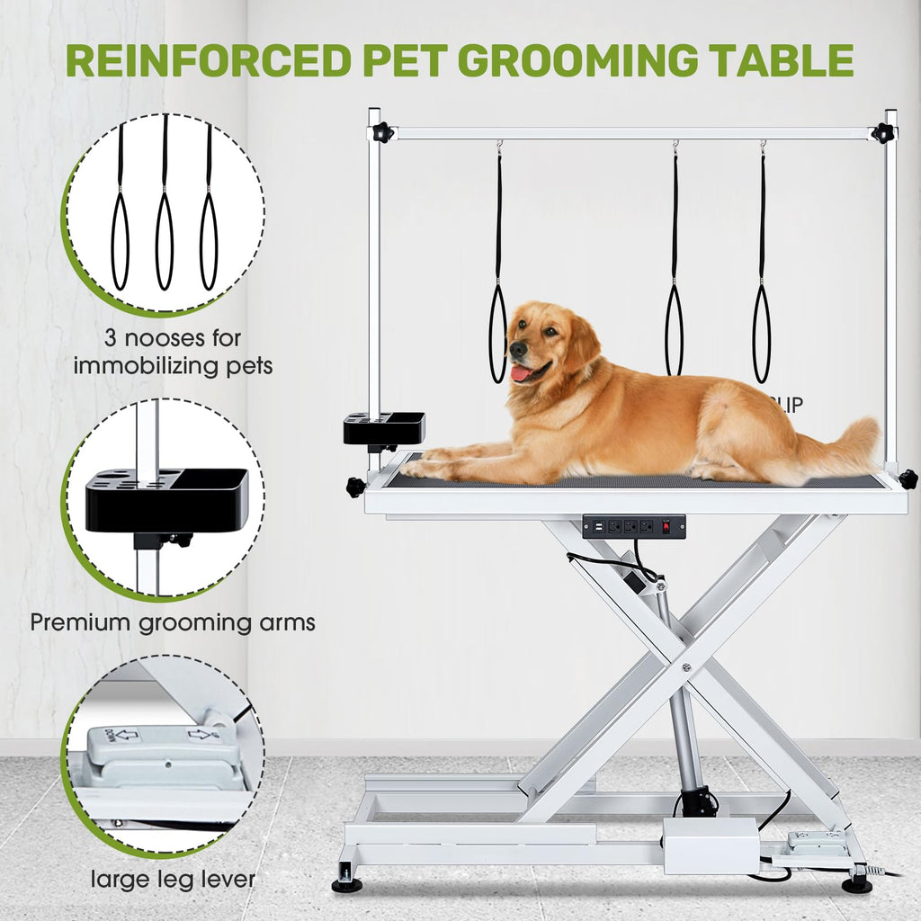 Garvee 50" Professional Dog Grooming Table,Heavy Duty X-Type Electric Lift Large Pet Grooming Table w/Aluminum Dog Grooming Arm,Anti Slip Tabletop,Tool Organizer/Dog Grooming Station,Black