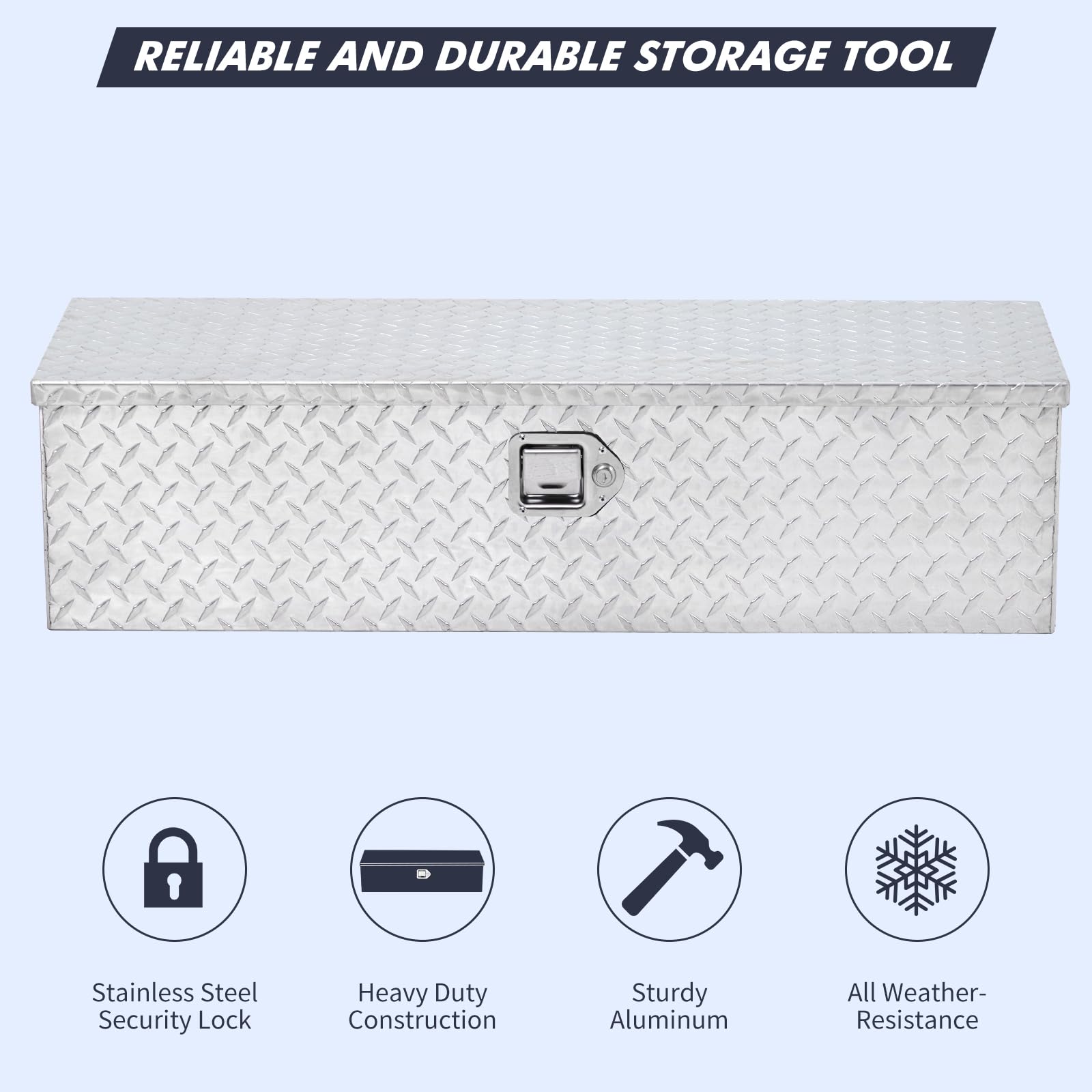 Garvee 36'' Truck Bed Tool Box Heavy Duty Aluminum Sliding Shelf Diamond Plate Silver for Pick Up Truck RV Trailer