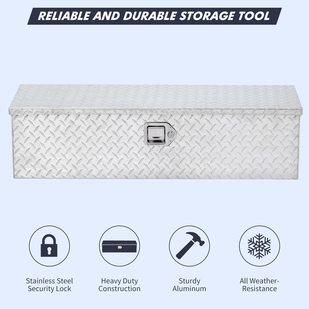 Garvee 36'' Truck Bed Tool Box Heavy Duty Aluminum Diamond Plate for Pick Up Truck RV Trailer Silver