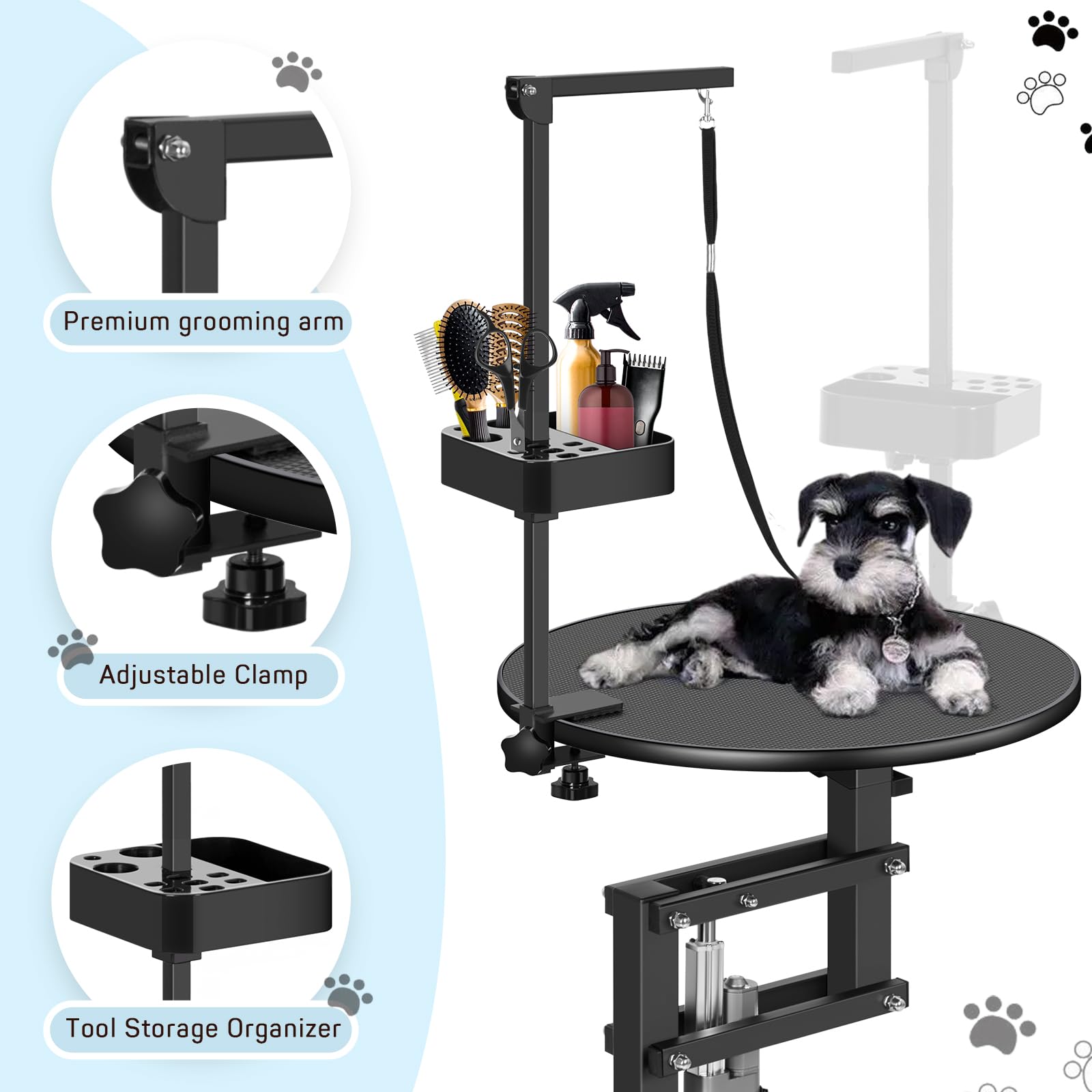 Garvee 24" Electric Dog Grooming Table, Adjustable Overhead Arm Dog Grooming Table, Rotating Desktop Pet Grooming Table, Suitable for Household Dogs, Non-Slip Table, Black