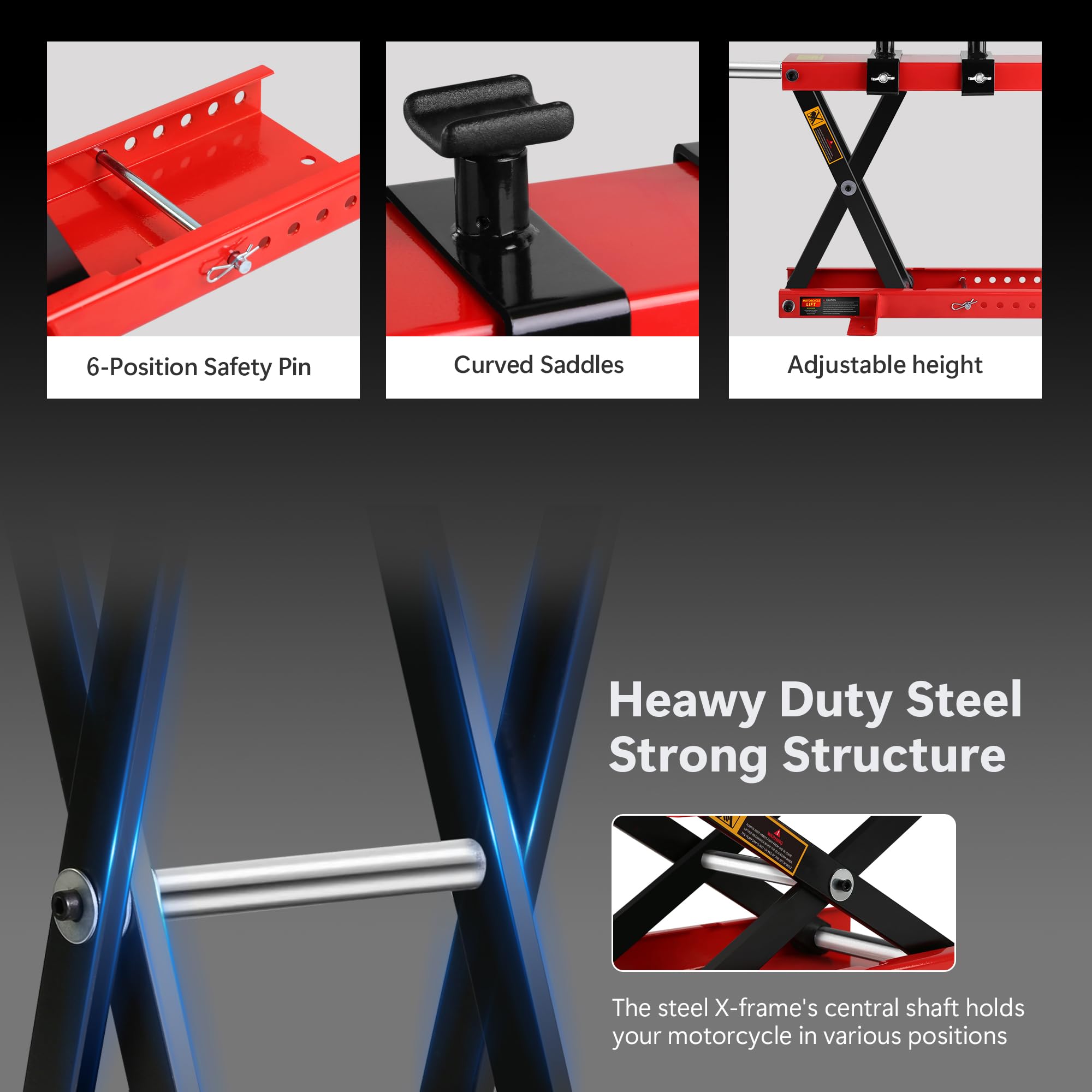 Garvee Motorcycle Scissor Lift Jack - 1100 lbs Capacity Scissor Jack with Saddle and Safety Pin, Ideal for ATVs and Dirt Bikes