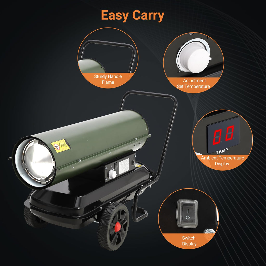 Garvee 125,000 BTU Forced Air Diesel Heater & Kerosene Heater, Portable Space Heater for Jobsite, Garage, Construction, 35.2x21.5x26.4 inches, Black