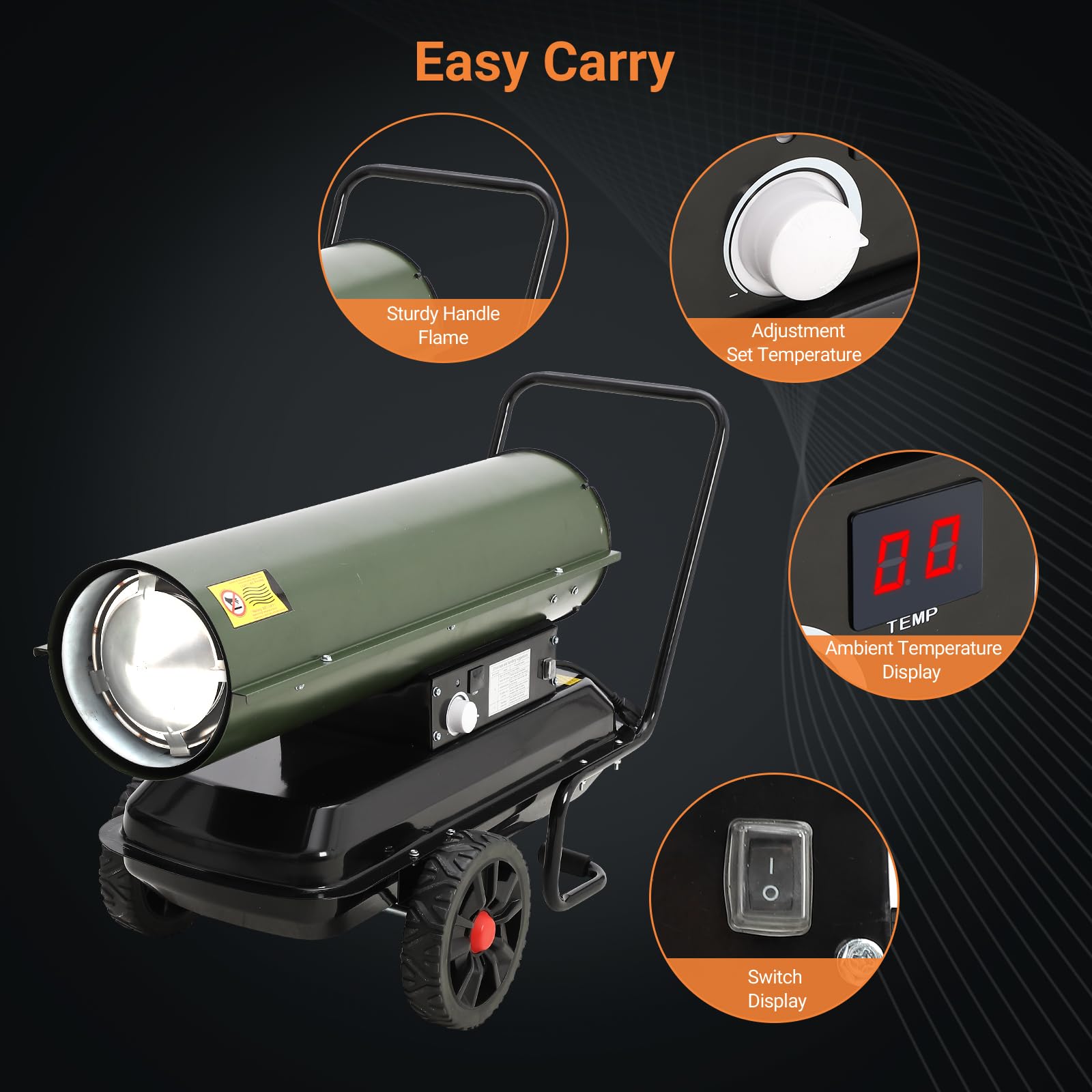 Garvee 125,000 BTU Forced Air Diesel Heater & Kerosene Heater, Portable Space Heater for Jobsite, Garage, Construction, 35.2x21.5x26.4 inches, Black