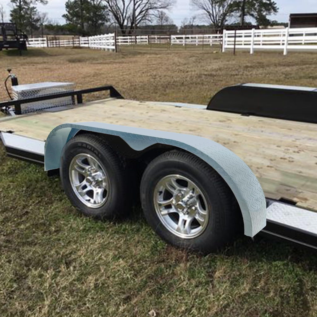 Garvee 2Pcs Trailer Fenders, 66" x 9.1" x 20" Tandem Round Trailer Fenders, Heavy Duty Steel Double Axle Trailer Fenders Compatible with 13-15 Inch Wheels, Grey