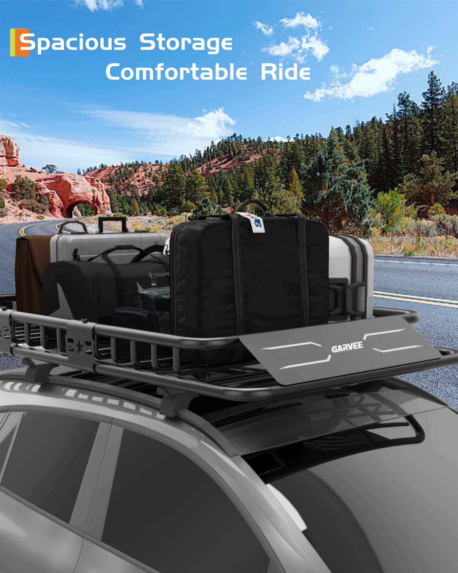 Garvee 84" x 39" x 6" Universal Roof Rack Basket, Heavy Duty Cargo Carrier for SUVs, Trucks, Vehicles, Black