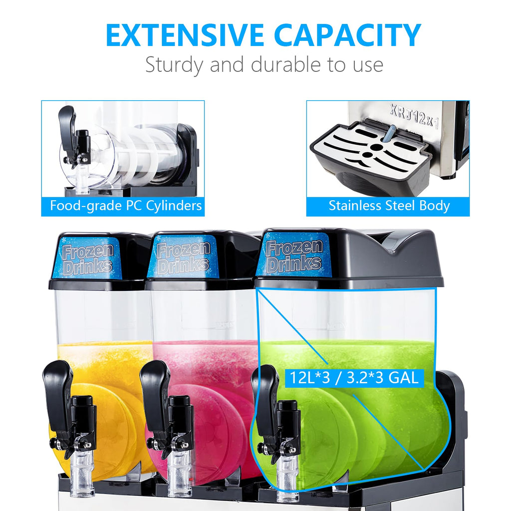 Garvee Commercial Slushy Machine 36L (12L x3) 660W – Stainless Steel & Food-Grade PC Tanks for Restaurants, Bars, Events