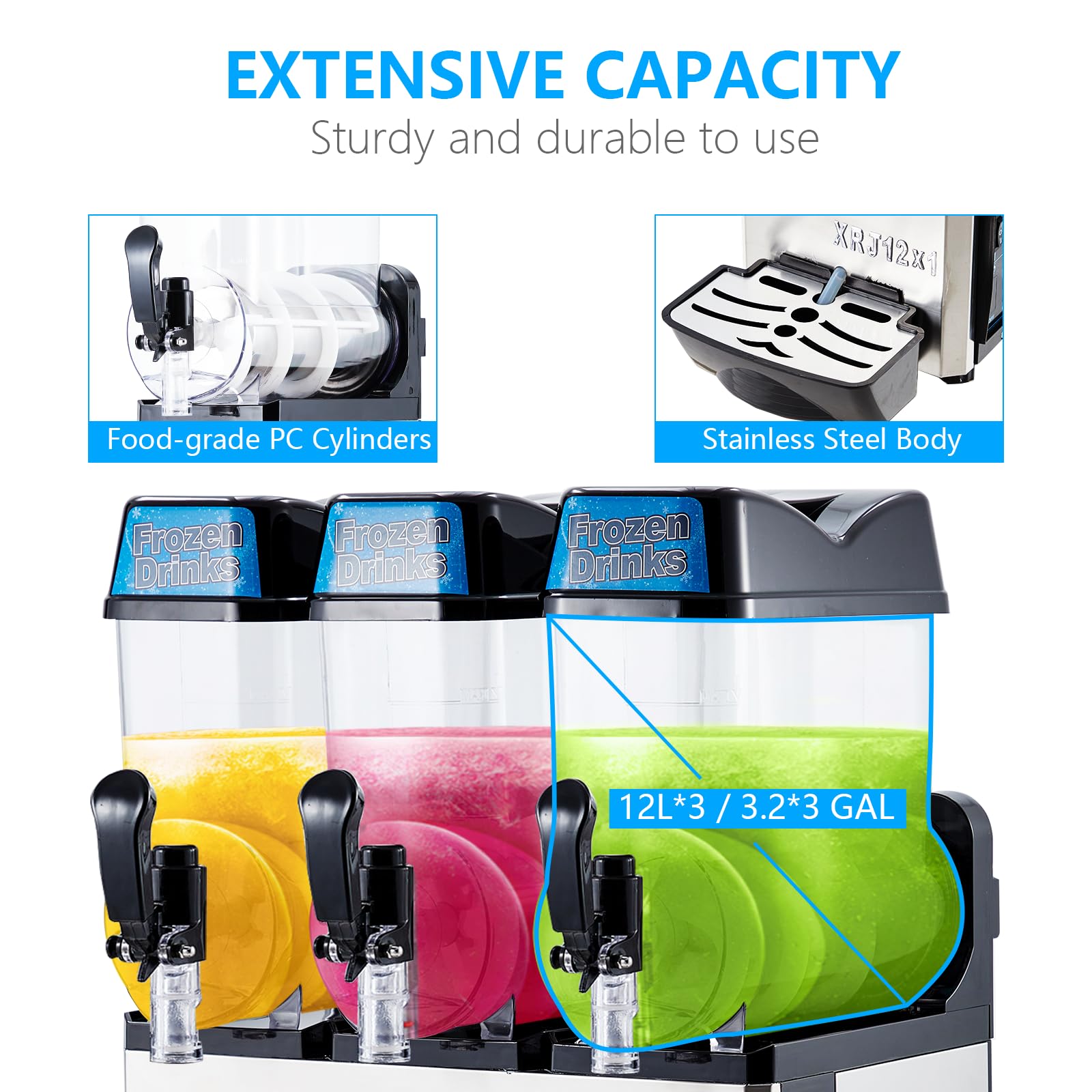 Garvee Commercial Slushy Machine 36L (12L x3) 660W – Stainless Steel & Food-Grade PC Tanks for Restaurants, Bars, Events